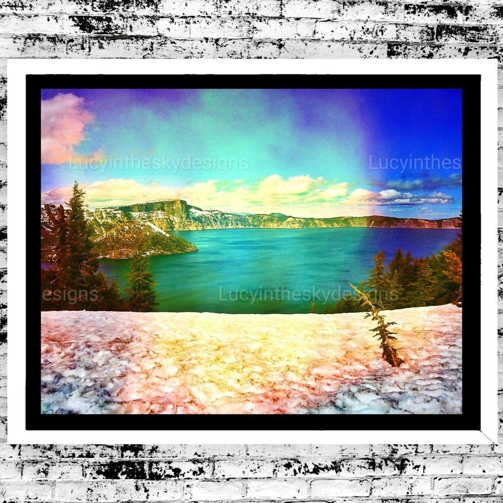 Landscape Art Photography Crater Lake Oregon Snowy Surreal Art Print
